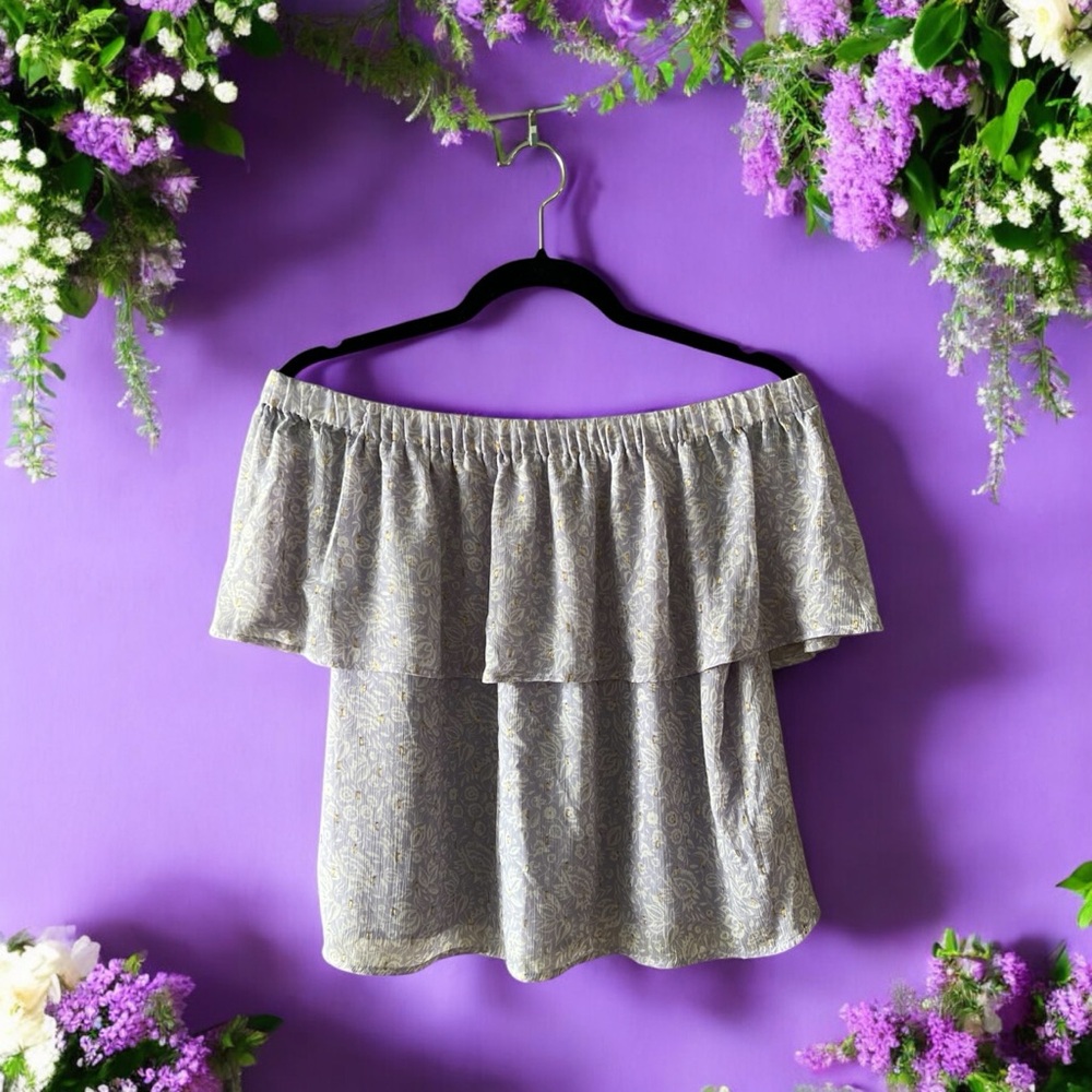 Express Light Purple & White Floral Print On-Off Shoulder Top